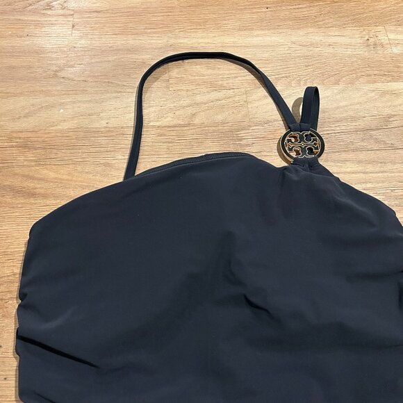 TORY BURCH Sz M Black One Shoulder One Piece Swimsuit Bathing Suit with Logo - Picture 3 of 9